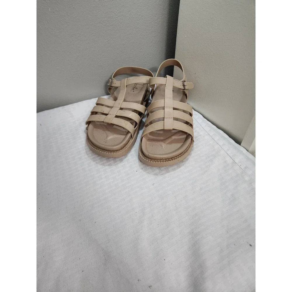 Just Be Womens Strappy Gladiator Sandals Nude Beige Ankle Buckle Size 9
